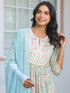 Off White Pure Cotton Yoke Embroidered Floral Printed A-line Kurta Set